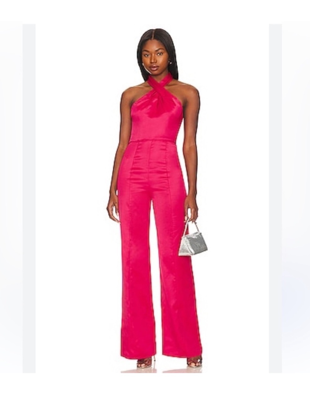 NWT Lovers + Friends Haven Pink SatinHalter Neck Wide-Leg Jumpsuit size Small